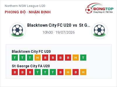 Dự đoán Blacktown City FC U20 vs St George City FA U20, 10h00 ngày 19/07: Tỷ lệ kèo Northern NSW League U20