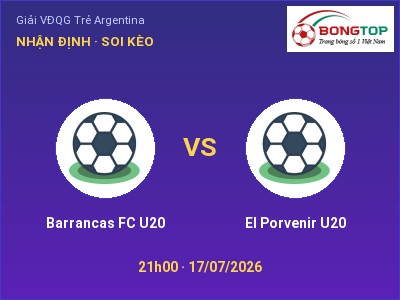Soi kèo, dự đoán Barrancas FC U20 vs El Porvenir U20 21h00 ngày 17/07: Ba điểm ở lại?
