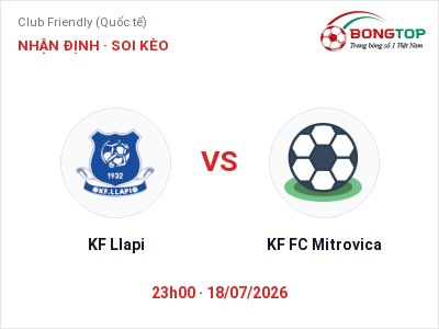 Nhận định KF Llapi vs KF FC Mitrovica, 23h00 ngày 18/07: Soi kèo Club Friendly (Quốc tế)