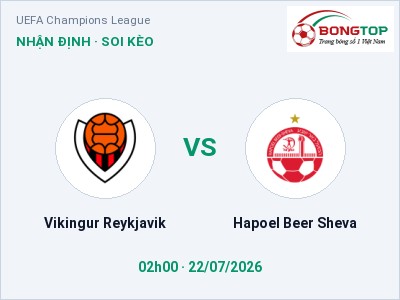 Soi kèo Vikingur Reykjavik vs Hapoel Beer Sheva 02h00 ngày 22/07: Khó cho đội khách