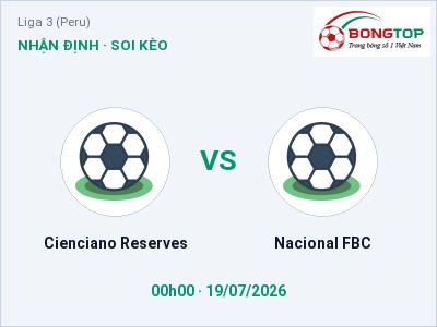 Soi kèo, dự đoán Cienciano Reserves vs Nacional FBC 00h00 ngày 19/07: Chủ nhà sáng cửa
