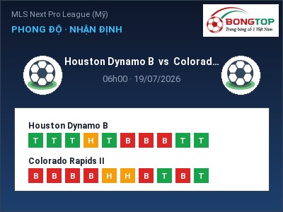 Nhận định Houston Dynamo B vs Colorado Rapids II, 06h00 ngày 19/07: Soi kèo MLS Next Pro League (Mỹ)