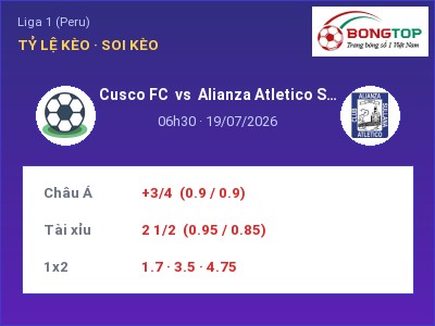 Dự đoán Cusco FC vs Alianza Atletico Sullana, 06h30 ngày 19/07: Tỷ lệ kèo Liga 1 (Peru)