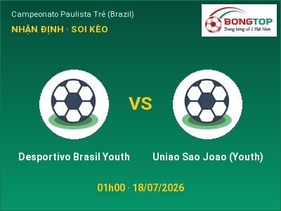 Dự đoán Desportivo Brasil Youth vs Uniao Sao Joao (Youth), 01h00 ngày 18/07: Tỷ lệ kèo Campeonato Paulista Trẻ (Brazil)