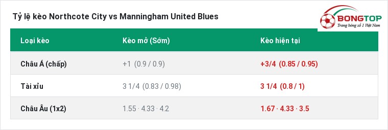 Tỷ lệ kèo Northcote City vs Manningham United Blues tại BongTop