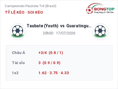 Dự đoán Taubate (Youth) vs Guaratingueta U20, 20h00 ngày 17/07: Tỷ lệ kèo Campeonato Paulista Trẻ (Brazil)