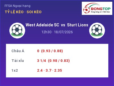 Nhận định West Adelaide SC vs Sturt Lions, 12h30 ngày 18/07: Soi kèo FFSA Ngoại hạng