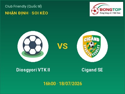 Soi kèo Diosgyori VTK II vs Cigand SE 16h00 ngày 18/07: Chủ nhà sáng cửa