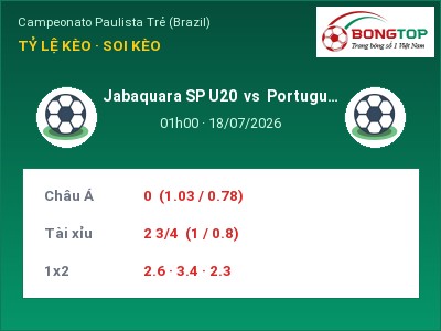 Soi kèo Jabaquara SP U20 vs Portuguesa Santista SP Youth 01h00 ngày 18/07: Chủ nhà sáng cửa