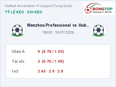 Nhận định Wenzhou Professional vs Hubei Istar, 18h30 ngày 18/07: Soi kèo Football Association Yi League (Trung Quốc)