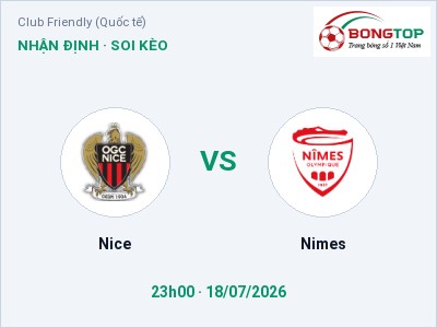 Dự đoán Nice vs Nimes, 23h00 ngày 18/07: Tỷ lệ kèo Club Friendly (Quốc tế)