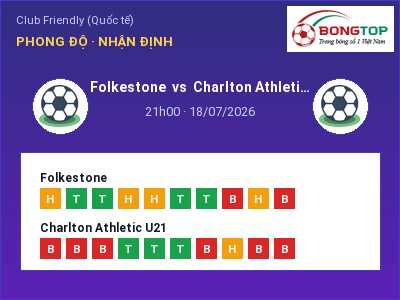 Nhận định Folkestone vs Charlton Athletic U21, 21h00 ngày 18/07: Soi kèo Club Friendly (Quốc tế)