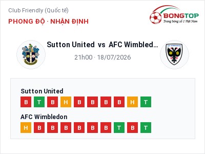 Dự đoán Sutton United vs AFC Wimbledon, 21h00 ngày 18/07: Tỷ lệ kèo Club Friendly (Quốc tế)
