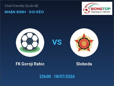 Nhận định bóng đá FK Gornji Rahic vs Sloboda (23h00, 18/07): Khách lấn chủ