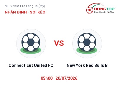 Dự đoán Connecticut United FC vs New York Red Bulls B, 05h00 ngày 20/07: Tỷ lệ kèo MLS Next Pro League (Mỹ)