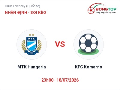 Nhận định MTK Hungaria vs KFC Komarno, 23h00 ngày 18/07: Soi kèo Club Friendly (Quốc tế)