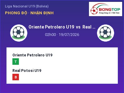 Dự đoán Oriente Petrolero U19 vs Real Potosi U19, 02h00 ngày 19/07: Tỷ lệ kèo Liga Nacional U19 (Bolivia)