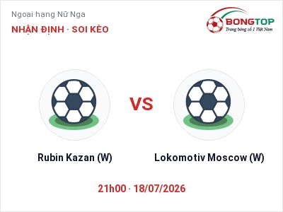 Soi kèo Rubin Kazan (W) vs Lokomotiv Moscow (W) 21h00 ngày 18/07: Khách lấn chủ