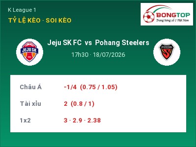 Soi kèo, dự đoán Jeju SK FC vs Pohang Steelers 17h30 ngày 18/07: Đội khách sáng cửa