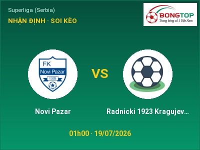 Nhận định bóng đá Novi Pazar vs Radnicki 1923 Kragujevac (01h00, 19/07): Một điểm chia đôi?