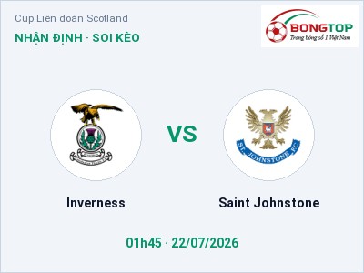 Nhận định Inverness vs Saint Johnstone, 01h45 ngày 22/07: Soi kèo Cúp Liên đoàn Scotland