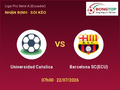 Soi kèo Universidad Catolica vs Barcelona SC(ECU) 07h00 ngày 22/07: Khó cho đội khách