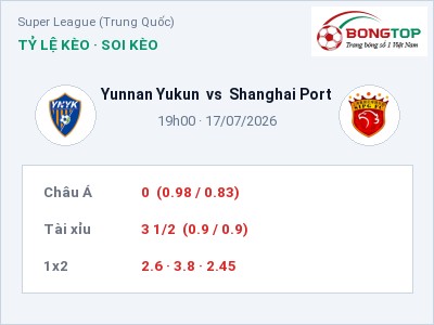Soi kèo Yunnan Yukun vs Shanghai Port 19h00 ngày 17/07: Khó cho đội khách