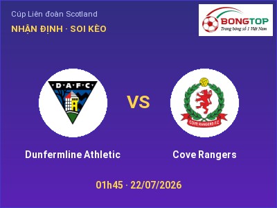 Dự đoán Dunfermline Athletic vs Cove Rangers, 01h45 ngày 22/07: Tỷ lệ kèo Cúp Liên đoàn Scotland