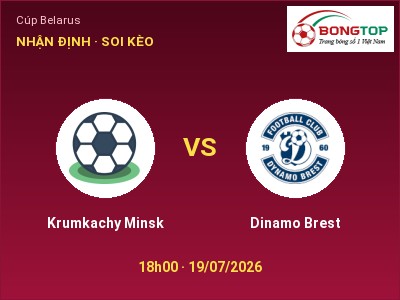 Nhận định Krumkachy Minsk vs Dinamo Brest, 18h00 ngày 19/07: Soi kèo Cúp Belarus