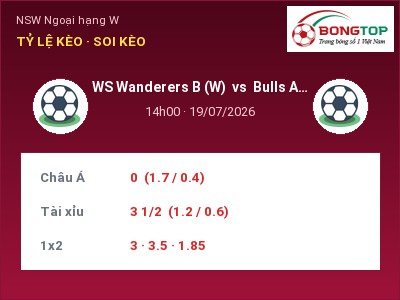 Soi kèo WS Wanderers B (W) vs Bulls Academy (W) 14h00 ngày 19/07: Khách lấn chủ