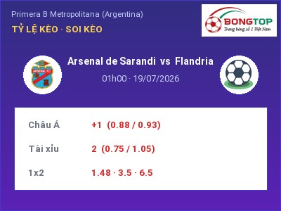 Nhận định Arsenal de Sarandi vs Flandria, 01h00 ngày 19/07: Soi kèo Primera B Metropolitana (Argentina)