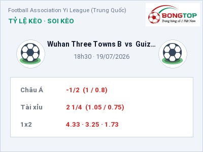 Nhận định Wuhan Three Towns B vs Guizhou Guiyang Athletic FC, 18h30 ngày 19/07: Soi kèo Football Association Yi League (Trung Quốc)