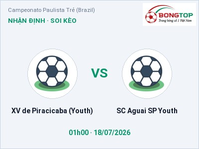 Soi kèo, dự đoán XV de Piracicaba (Youth) vs SC Aguai SP Youth 01h00 ngày 18/07: Ba điểm ở lại?