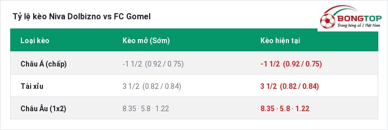 Tỷ lệ kèo Niva Dolbizno vs FC Gomel tại BongTop