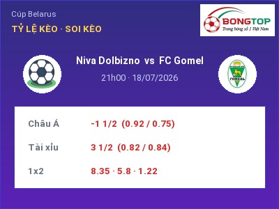Soi kèo, dự đoán Niva Dolbizno vs FC Gomel 21h00 ngày 18/07: Khách lấn chủ