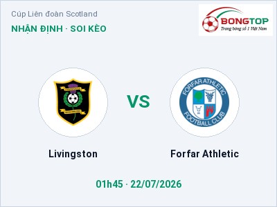 Dự đoán Livingston vs Forfar Athletic, 01h45 ngày 22/07: Tỷ lệ kèo Cúp Liên đoàn Scotland