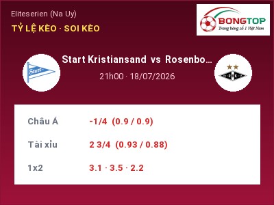 Nhận định Start Kristiansand vs Rosenborg BK, 21h00 ngày 18/07: Soi kèo Eliteserien (Na Uy)