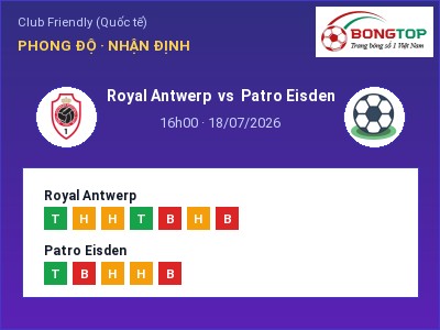 Soi kèo, dự đoán Royal Antwerp vs Patro Eisden 16h00 ngày 18/07: Ba điểm ở lại?