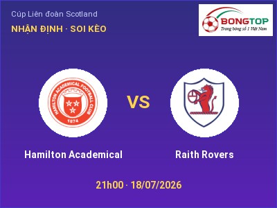 Nhận định bóng đá Hamilton Academical vs Raith Rovers (21h00, 18/07): Cơ hội cho đội khách