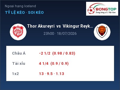 Soi kèo Thor Akureyri vs Vikingur Reykjavik 23h00 ngày 18/07: Chủ nhà gặp khó
